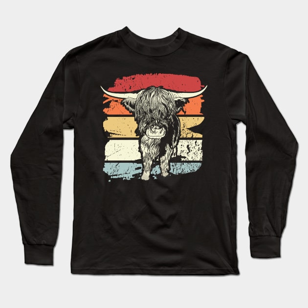 Highland Cow Highland Cows Retro Long Sleeve T-Shirt by Shiva121